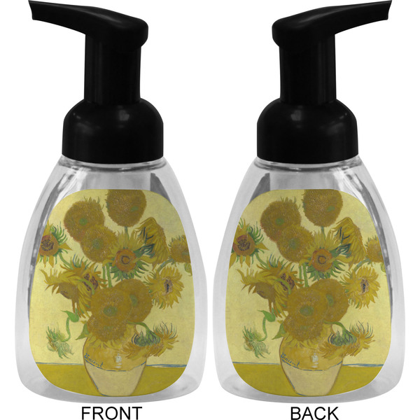 Sunflowers (Van Gogh 1888) Foam Soap Bottle - Black - Front & Back