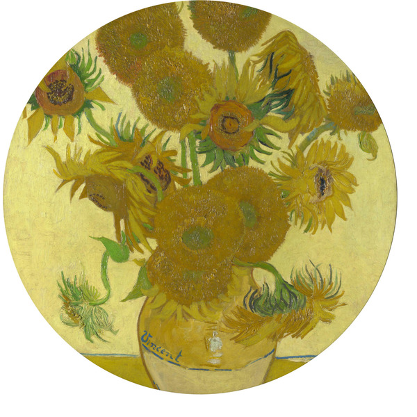 Custom Sunflowers (Van Gogh 1888) Round Glass Cutting Board - Medium
