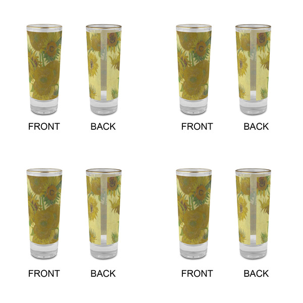 Sunflowers (Van Gogh 1888) Glass Shot Glass - 2oz - Set of 4 - Front & Back