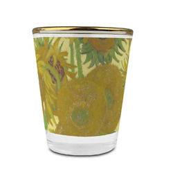 Sunflowers (Van Gogh 1888) Glass Shot Glass - 1.5 oz - with Gold Rim - Set of 4