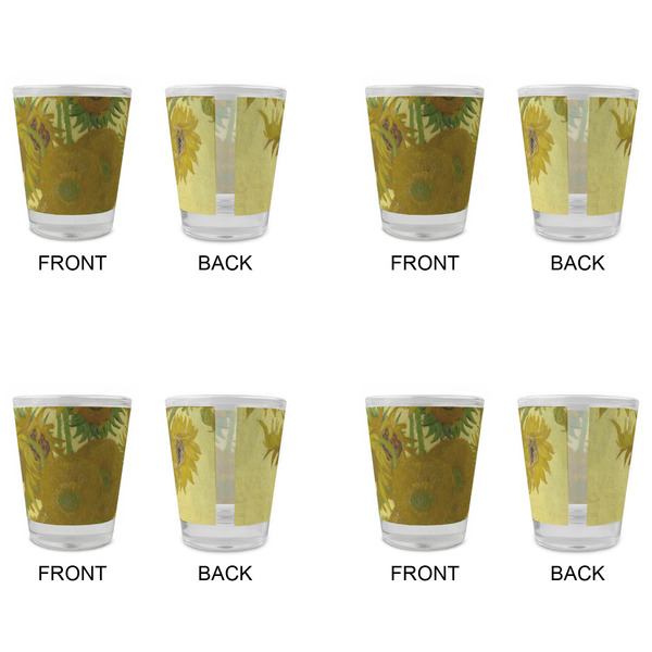 Sunflowers (Van Gogh 1888) Glass Shot Glass - Standard - Set of 4 - Front & Back