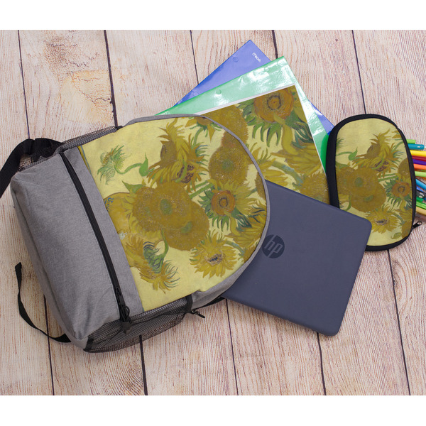Sunflowers (Van Gogh 1888) Large Backpack - Gray - With Stuff