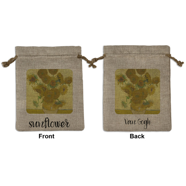 Custom Sunflowers (Van Gogh 1888) Medium Burlap Gift Bag - Front & Back
