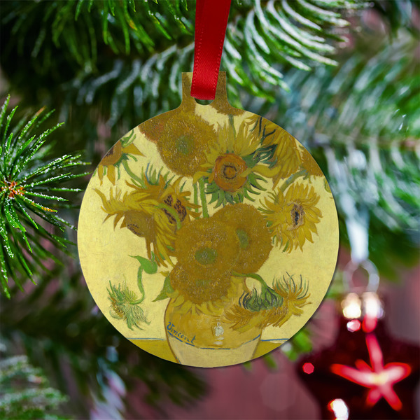 Sunflowers (Van Gogh 1888) Metal Ball Ornament - Lifestyle