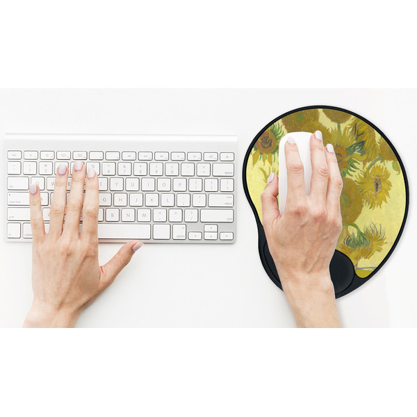 Sunflowers (Van Gogh 1888) Mouse Pad with Wrist Rest - LIFESYTLE 2 (in use)