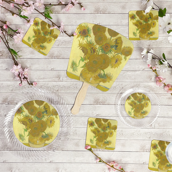 Sunflowers (Van Gogh 1888) Party Supplies Combination Image - All items - Plates, Coasters, Fans