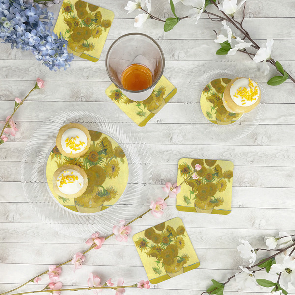 Sunflowers (Van Gogh 1888) Plastic Party Appetizer & Dessert Plates - In Context