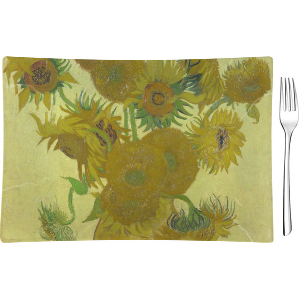 Custom Sunflowers (Van Gogh 1888) Rectangular Glass Appetizer / Dessert Plate - Single or Set