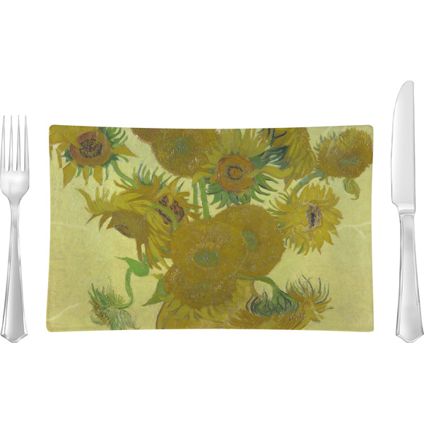 Custom Sunflowers (Van Gogh 1888) Rectangular Glass Lunch / Dinner Plate - Single or Set