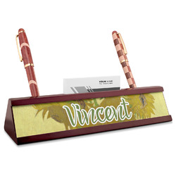 Sunflowers (Van Gogh 1888) Red Mahogany Nameplate with Business Card Holder