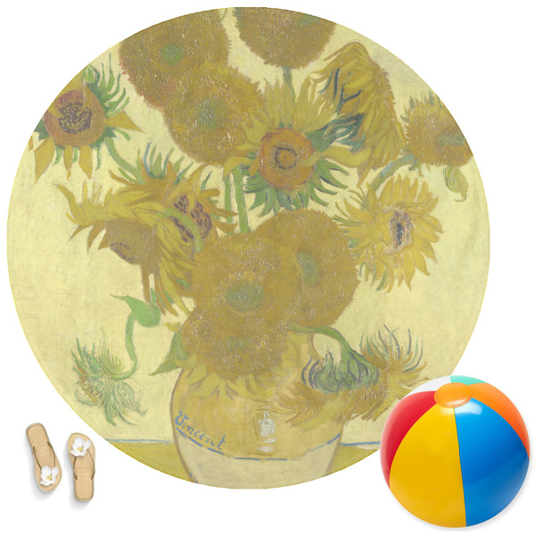 Custom Sunflowers (Van Gogh 1888) Round Beach Towel