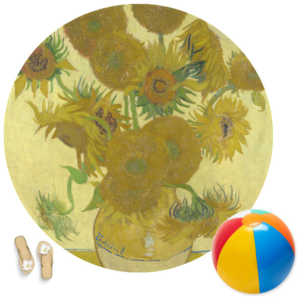 Custom Sunflowers (Van Gogh 1888) Round Beach Towel