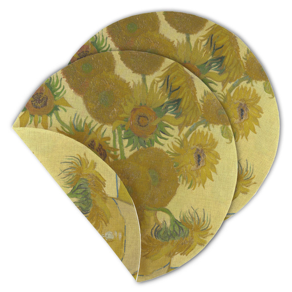 Custom Sunflowers (Van Gogh 1888) Round Linen Placemat - Double Sided