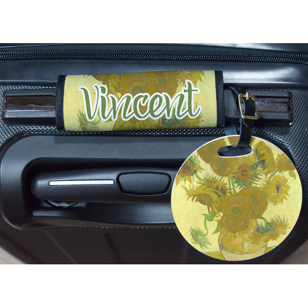 Sunflowers (Van Gogh 1888) Round Luggage Tag & Handle Wrap - In Context