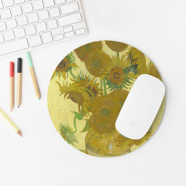 Sunflowers (Van Gogh 1888) Round Mousepad - LIFESTYLE 2