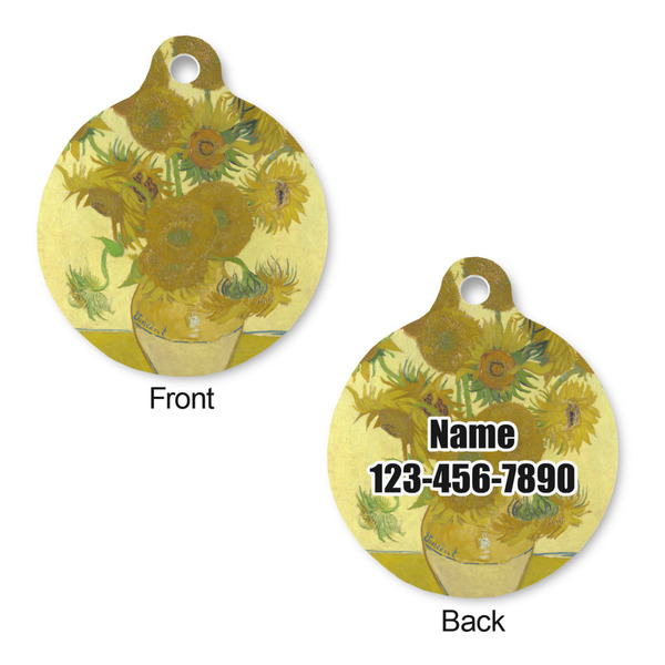 Sunflowers (Van Gogh 1888) Round Pet ID Tag - Small - Front & Back View