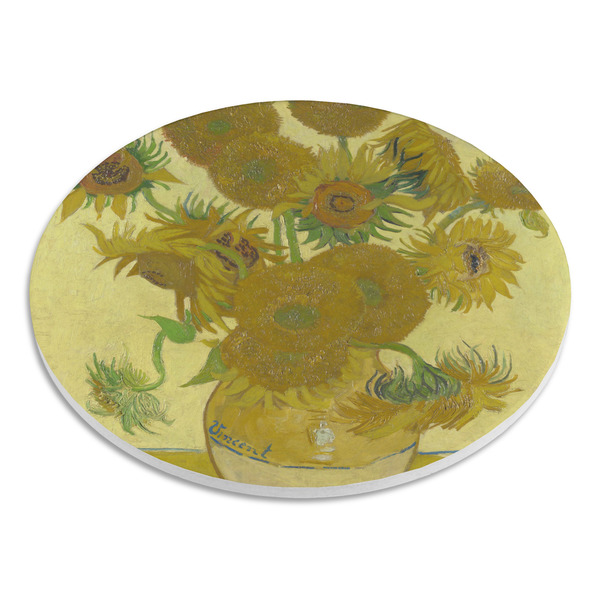 Sunflowers (Van Gogh 1888) Round Stone Trivet - Angle View