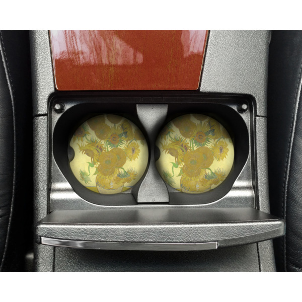 Sunflowers (Van Gogh 1888) Sandstone Car Coaster - In Cup Holder