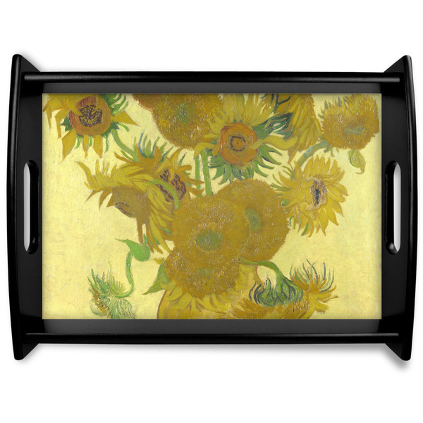 Custom Sunflowers (Van Gogh 1888) Black Wooden Tray - Large