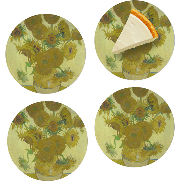 Custom Sunflowers (Van Gogh 1888) Set of 4 Glass Appetizer / Dessert Plate 8"