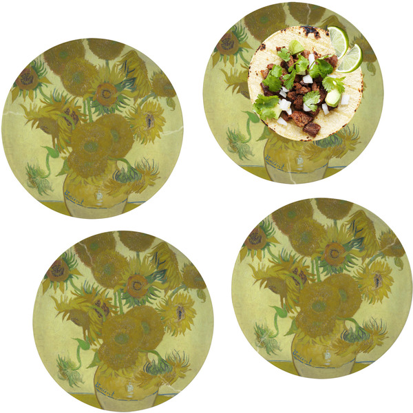 Custom Sunflowers (Van Gogh 1888) Set of 4 Glass Lunch / Dinner Plate 10"