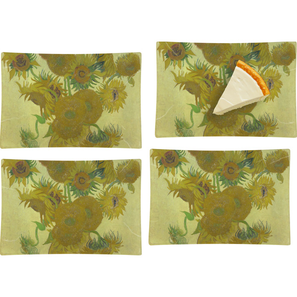 Custom Sunflowers (Van Gogh 1888) Set of 4 Glass Rectangular Appetizer / Dessert Plate