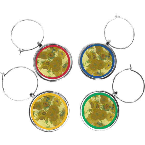 Custom Sunflowers (Van Gogh 1888) Wine Charms (Set of 4)