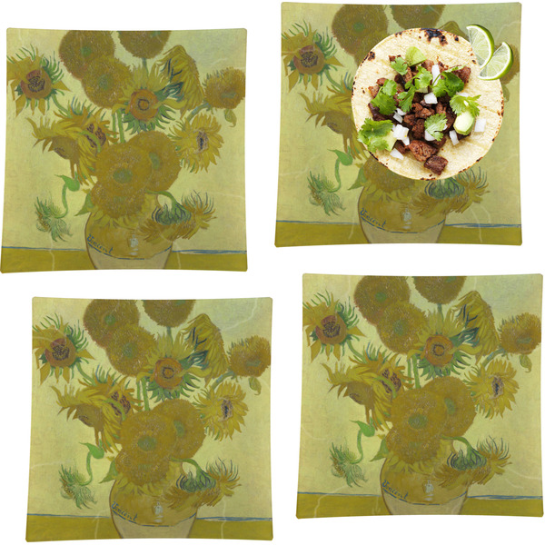 Custom Sunflowers (Van Gogh 1888) Set of 4 Glass Square Lunch / Dinner Plate 9.5"