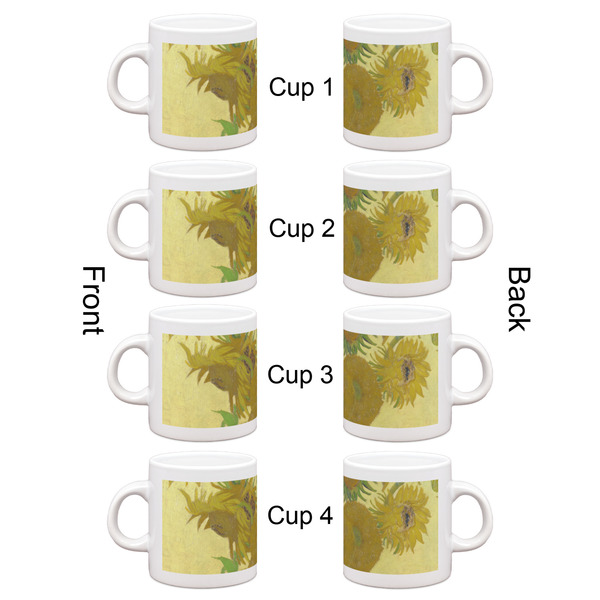 Sunflowers (Van Gogh 1888) Single Shot Espresso Cup - Set of 4 - Front & Back