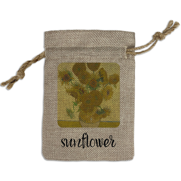 Custom Sunflowers (Van Gogh 1888) Small Burlap Gift Bag - Front