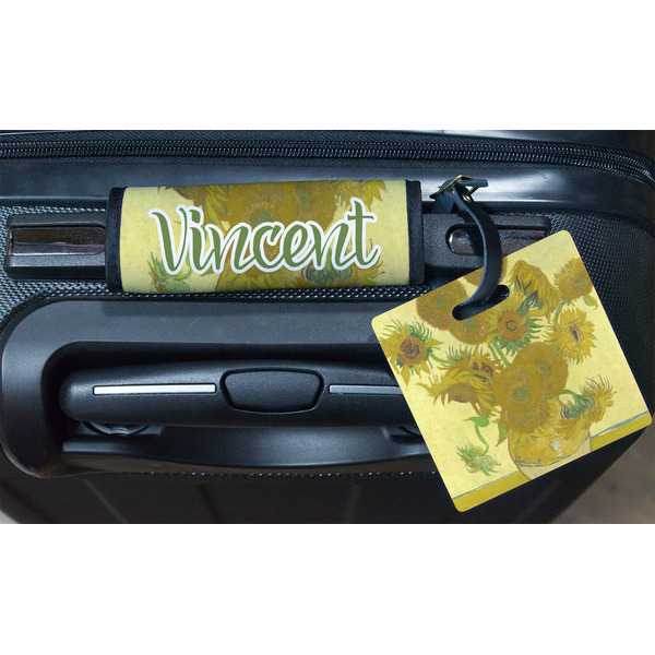 Sunflowers (Van Gogh 1888) Square Luggage Tag & Handle Wrap - In Context