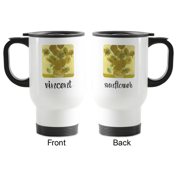 Sunflowers (Van Gogh 1888) Stainless Steel Travel Mug with Handle - Front & Back