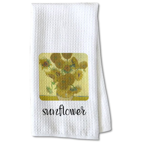 Custom Sunflowers (Van Gogh 1888) Kitchen Towel - Waffle Weave - Partial Print