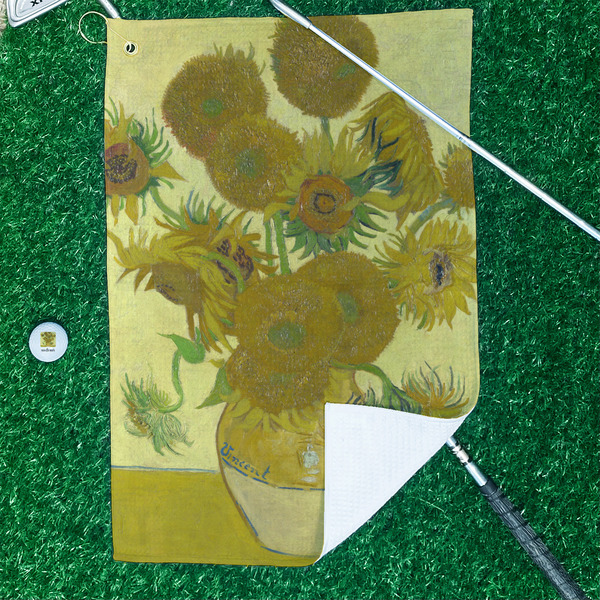 Sunflowers (Van Gogh 1888) Waffle Weave Golf Towel - In Context
