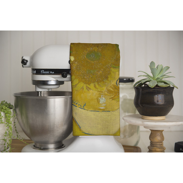 Sunflowers (Van Gogh 1888) Waffle Weave Towel - Full Color Print - Lifestyle Image