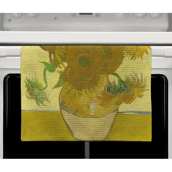 Sunflowers (Van Gogh 1888) Waffle Weave Towel - Full Color Print - Lifestyle2 Image