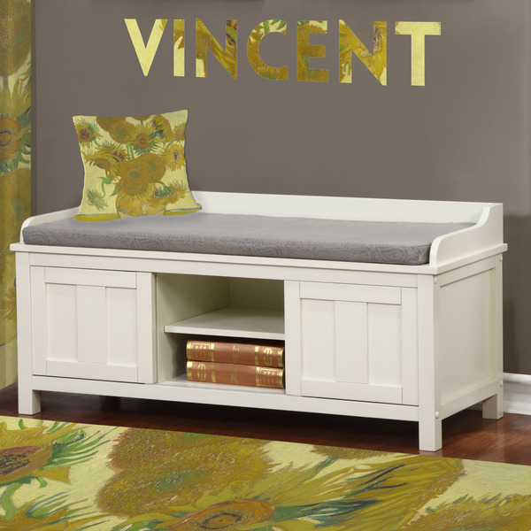 Sunflowers (Van Gogh 1888) Wall Name Decal Above Storage bench