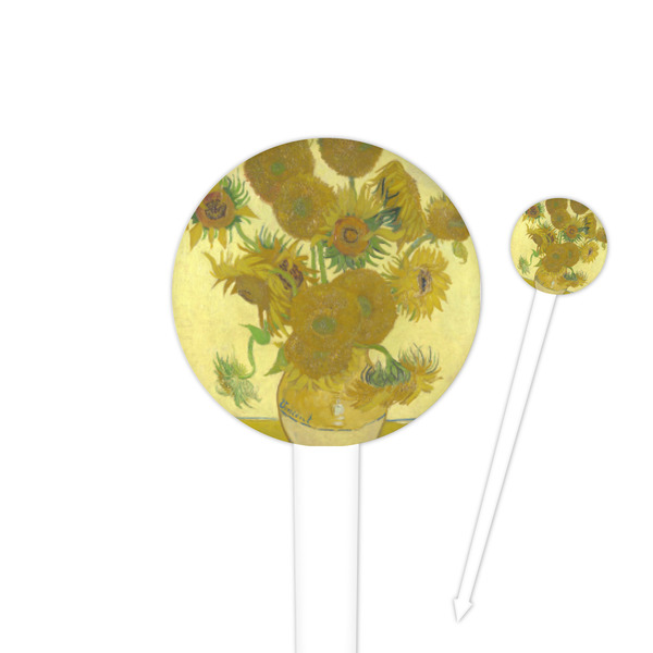 Custom Sunflowers (Van Gogh 1888) 4" Round Plastic Food Picks - White - Single Sided