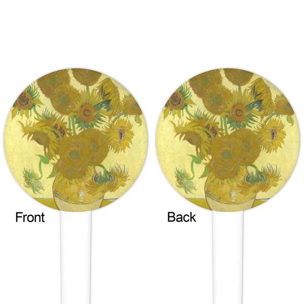 Sunflowers (Van Gogh 1888) White Plastic 4" Food Pick - Round - Double Sided - Front & Back