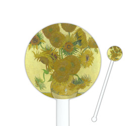Sunflowers (Van Gogh 1888) 5.5" Round Plastic Stir Sticks - White - Double Sided