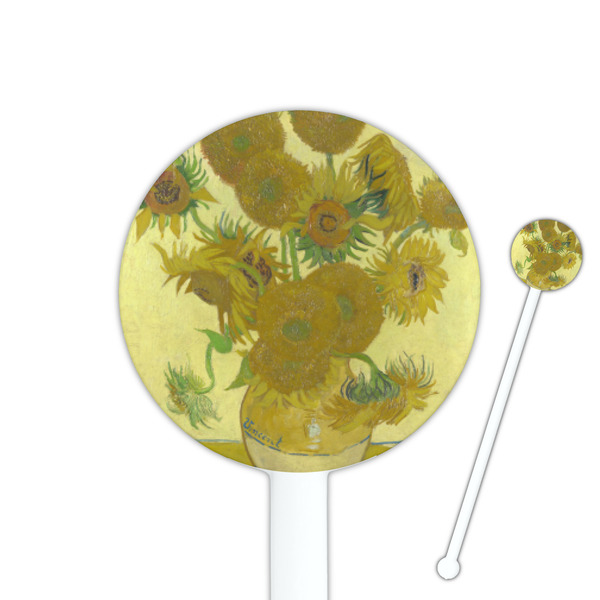 Custom Sunflowers (Van Gogh 1888) 5.5" Round Plastic Stir Sticks - White - Single Sided