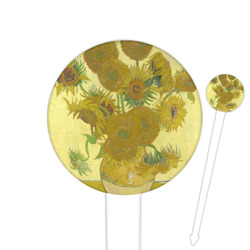 Sunflowers (Van Gogh 1888) 6" Round Plastic Food Picks - White - Single Sided