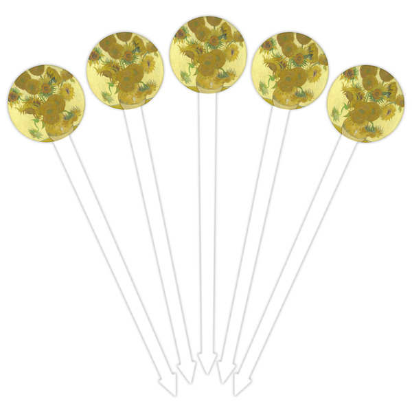 Sunflowers (Van Gogh 1888) White Plastic 6" Food Pick - Round - Fan View