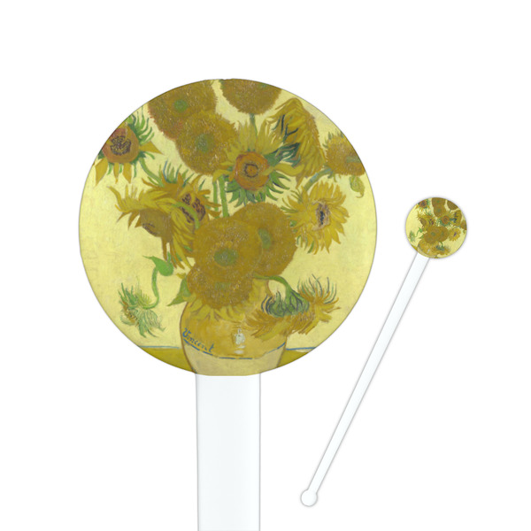 Custom Sunflowers (Van Gogh 1888) 7" Round Plastic Stir Sticks - White - Single Sided