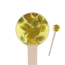 Sunflowers (Van Gogh 1888) 4" Round Wooden Food Picks - Single Sided