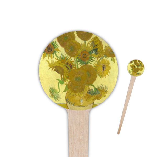 Custom Sunflowers (Van Gogh 1888) 4" Round Wooden Food Picks - Single Sided