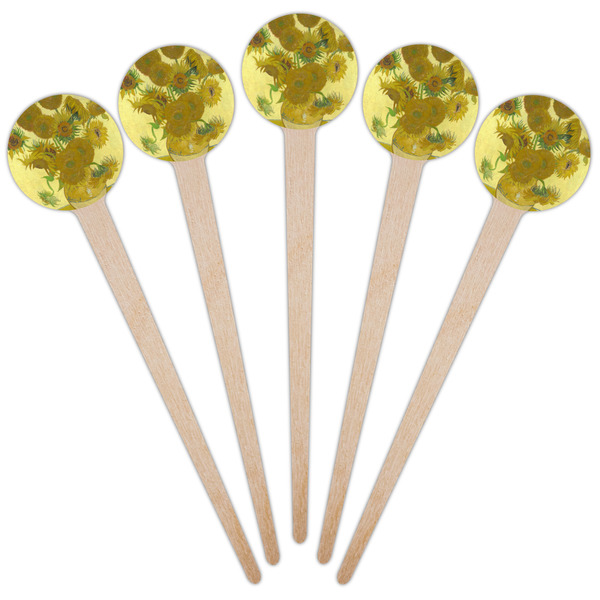 Sunflowers (Van Gogh 1888) Wooden 4" Food Pick - Round - Fan View