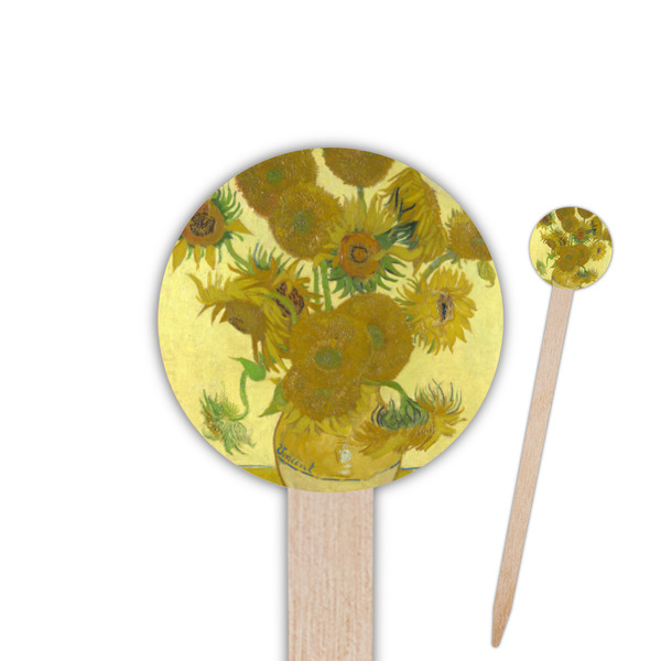 Custom Sunflowers (Van Gogh 1888) 6" Round Wooden Food Picks - Single Sided