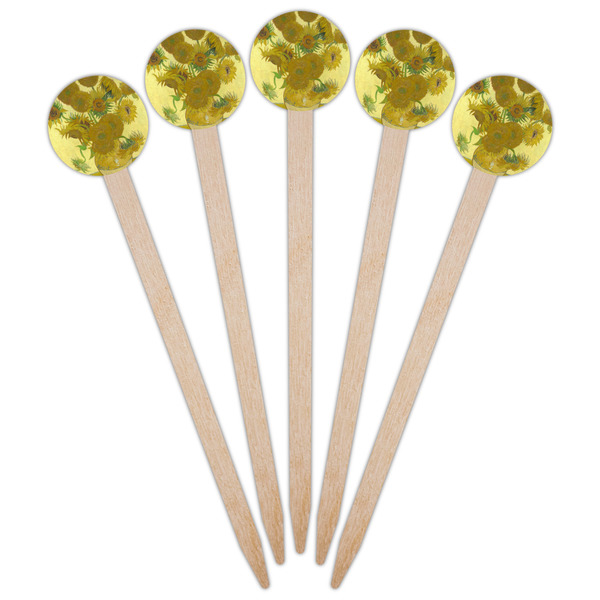Sunflowers (Van Gogh 1888) Wooden 6" Food Pick - Round - Fan View