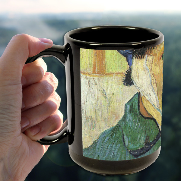 Van Gogh's Self Portrait with Bandaged Ear 15oz. Black Mug - Lifestyle